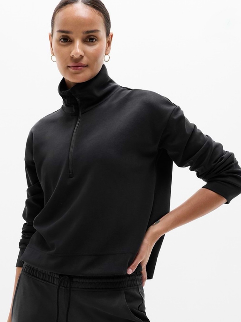 #309 NWT Athleta Seasoft Quarter Zip Black Size Small